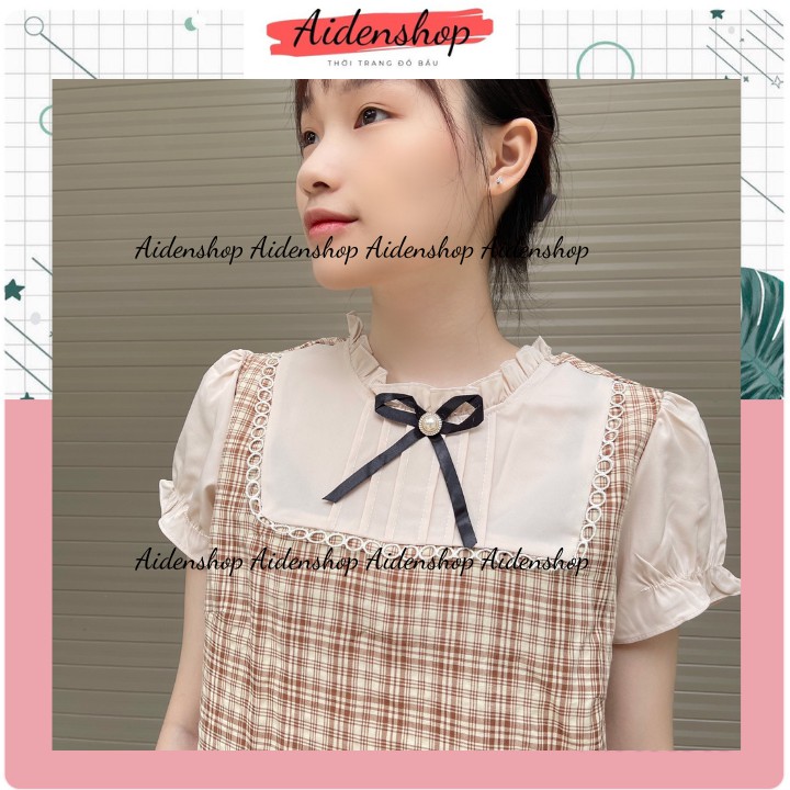 Áo bầu thiết kế công sở đẹp mùa hè cộc tay kẻ sọc freesize