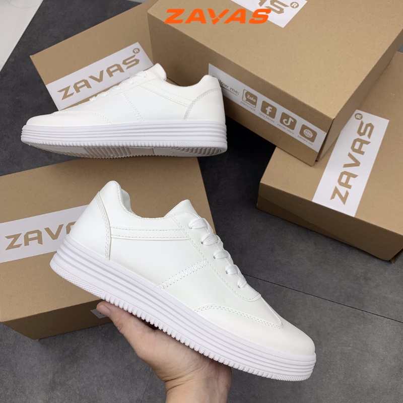 Giày thể thao nam sneaker trắng ZAVAS bằng da thời trang đế cao 3cm form giày gọn gàng dễ mặc đồ đi êm chân - S410