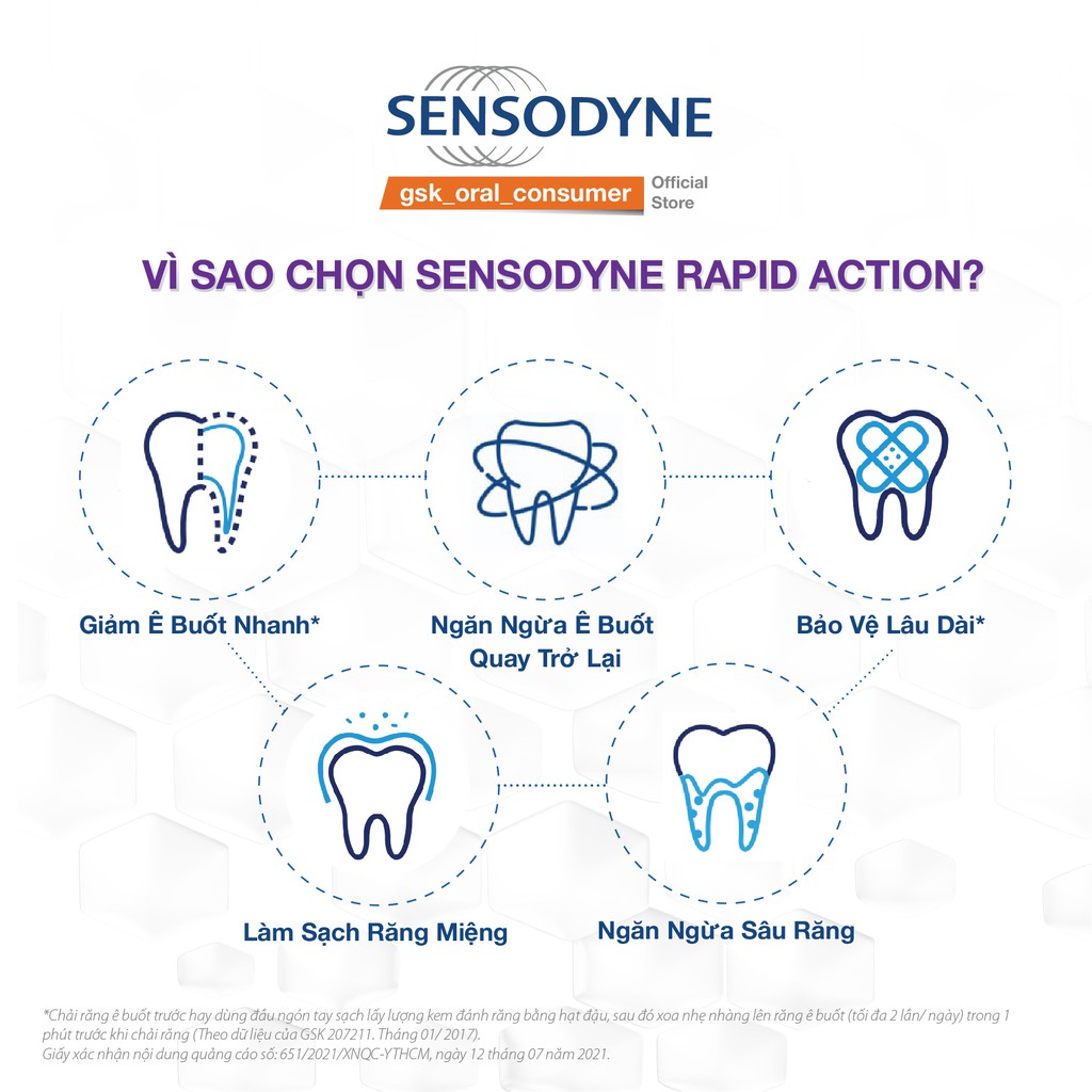 Kem đánh răng giảm ê buốt Sensodyne Rapid Action 100g giảm ê buốt nhanh và bảo vệ lâu dài