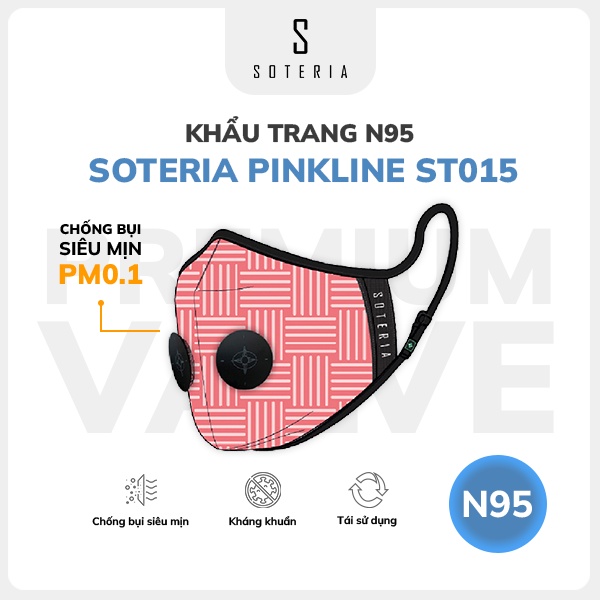 Khẩu trang thời trang SOTERIA Pinkline ST015 - N95 lọc hơn 99% bụi mịn 0.1 micro - Size S,M,L