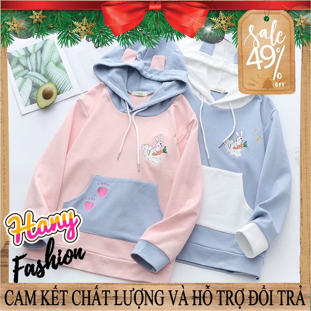 Áo Khoác, Áo Hoodie nỉ bông nhập Thỏ ôm cà rốt có nón phía sau cực xinh xắn đáng yêu cho nam nữ couple - Hany Shop