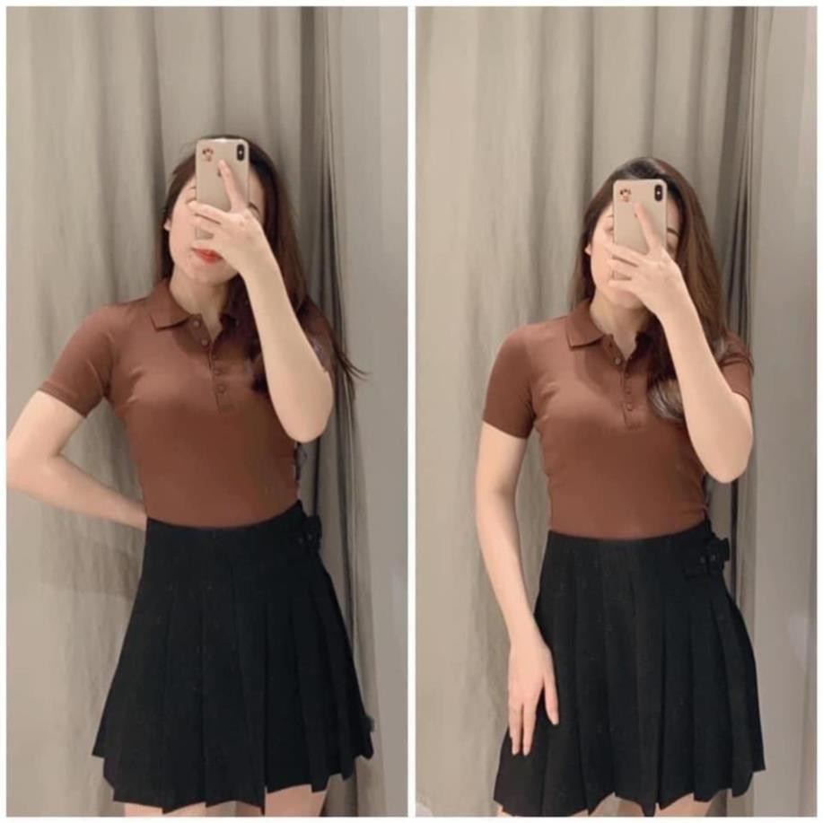 ZARA Đức - Áo polo dáng ngắn auth new tag croptop chính hãng màu xanh trắng nâu đen thun tay ngắn ôm body 🏆 New *