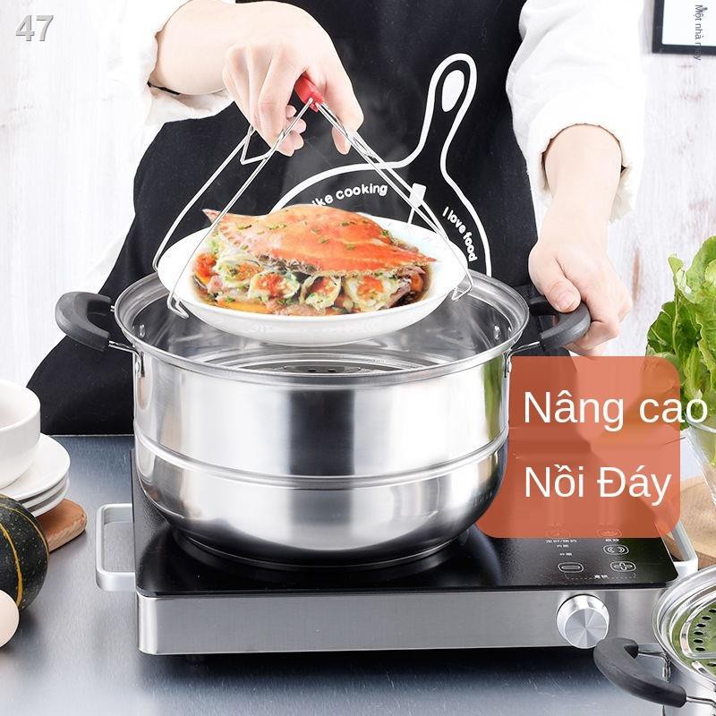 Vtủ hấp inox gia đình ba lớp hai 5 hơn nồi nấu 4 có bếp từ bún 34cm đáy