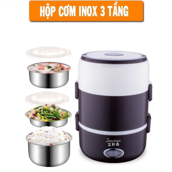 KHUYẾN MÃI - Cạp lồng cơm cắm điện hâm nóng tự động, thiết kế 3 tầng bằng inox 304 - Nồi cơm điện cho cá nhân mang đi