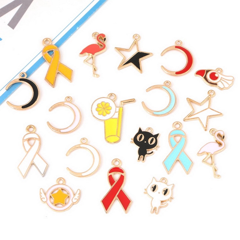 Mặt vòng cổ hình mặt trăng và ngôi sao tráng men làm trang sức thủ công DIY