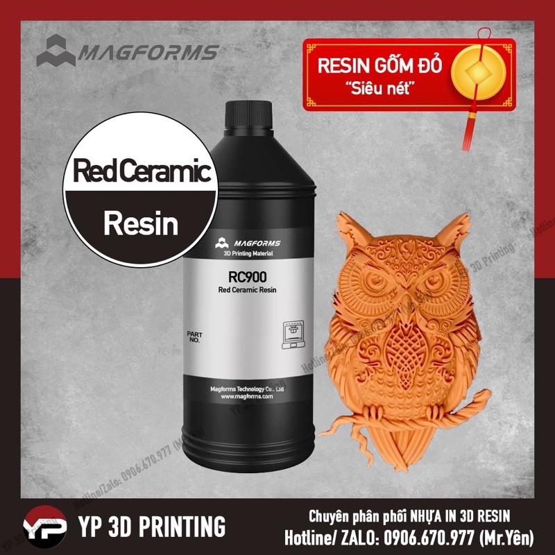 [Nhựa in 3D Resin Gốm Đỏ RC900] MAGFORMS Red Ceramic Resin 1000ml (RC900)