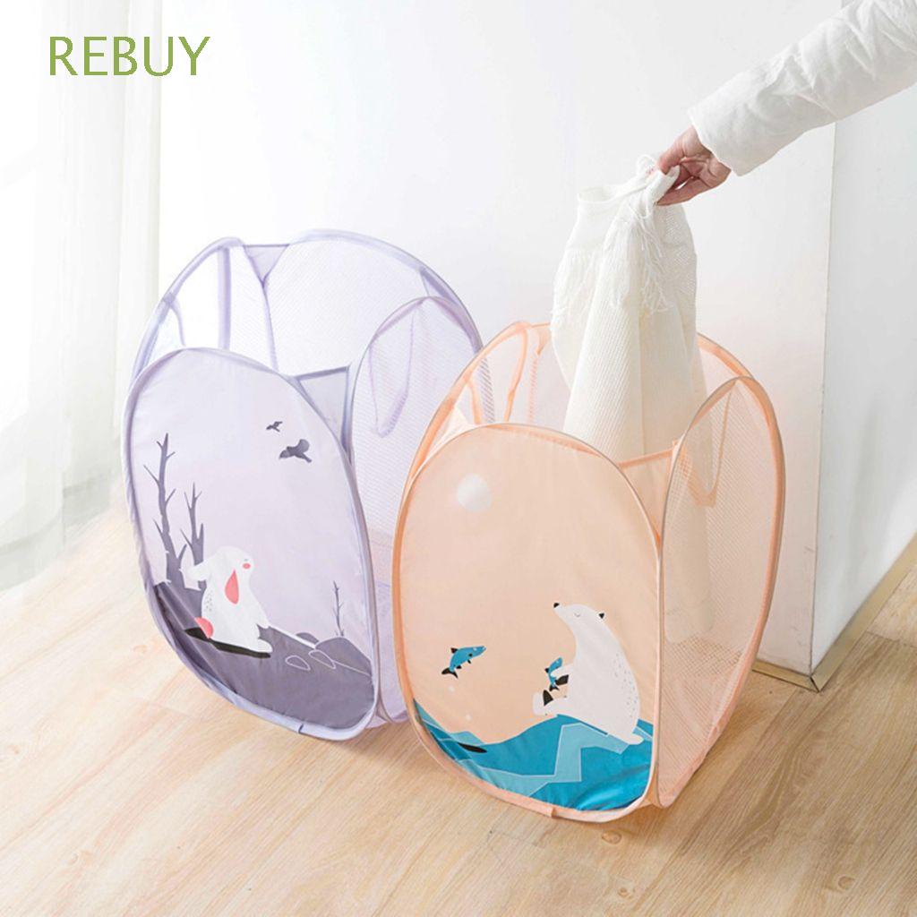 Sọt đựng quần áo giặt / đồ chơi vải lưới có dây có thể gấp gọn sức chứa lớn dễ lưu trữ nhiều công dụng