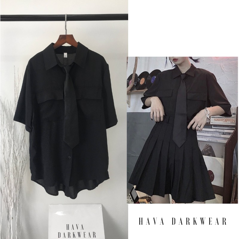 Áo sơ mi đen tay lỡ form oversize dáng suông dài rộng chất cực mát cực cá tính với phong cách ulzzang ASM10