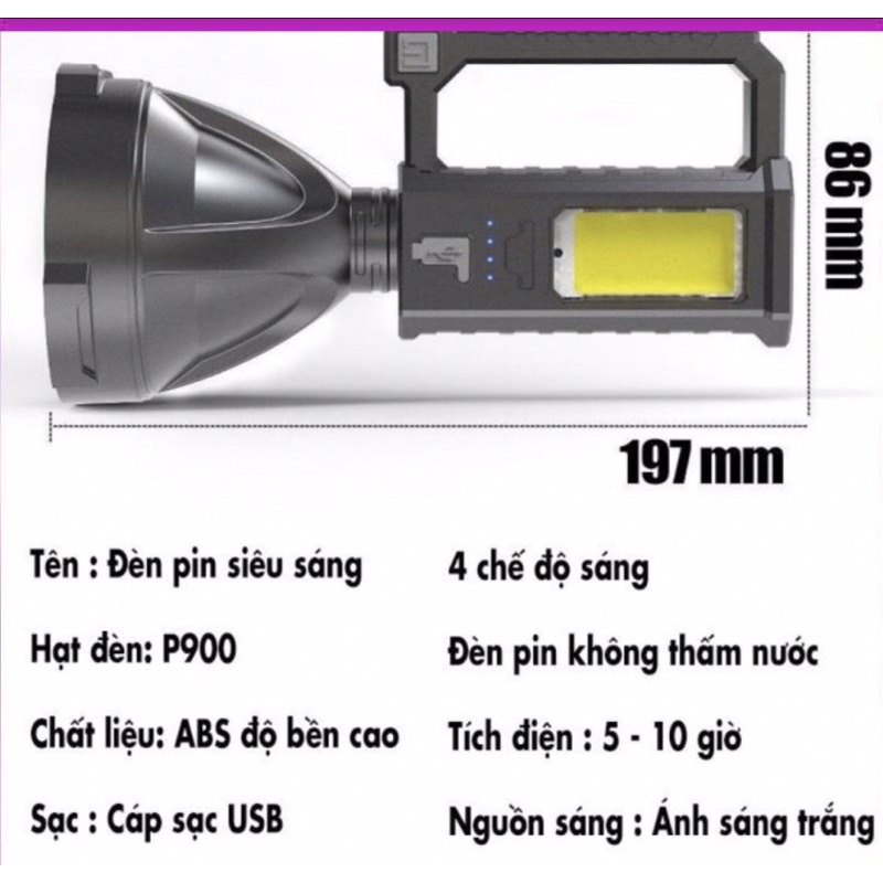 Đèn pin siêu sáng pha to có chân đỡ 💥💥 đèn pin xách tay siêu sáng HOT