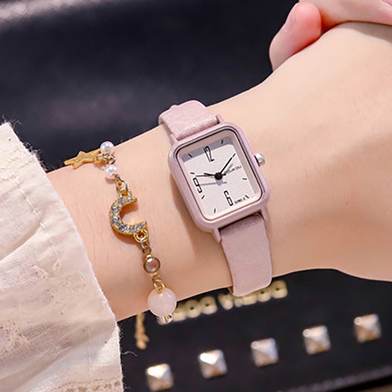 Đồng hồ nữ đeo tay mặt vuông chính hãng dây da đẹp giá rẻ LaCy Watch DHJI0014