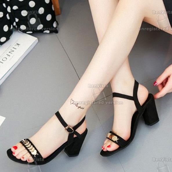 Giày cao gót vuông 7p quay bản khoá đồng tiền __LZ161 TK