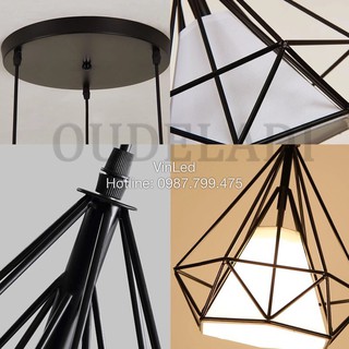 Đèn Thả, Đèn thả đơn kim cương khung sắt tĩnh điện kèm bóng led phi 250 Kho Đèn Năng Lượng Mặt Trời