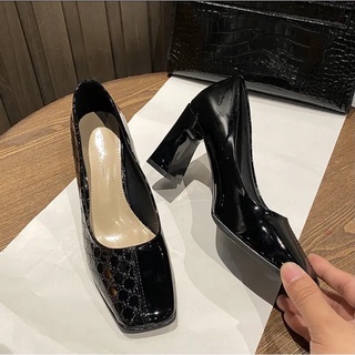 Giày cao gót dập vân đen be hot 2021 (order)