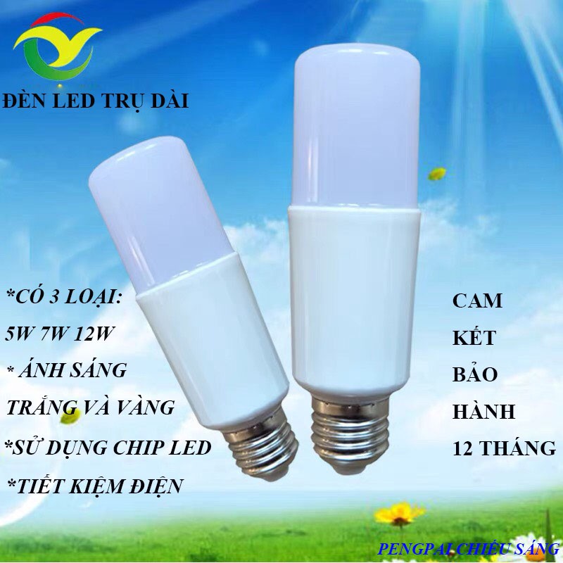 BÓNG BÚP TRỤ DÀI ÁNH SÁNG VÀNG TRẮNG CÔNG SUẤT 5W 7W 12W TIẾT KIỆM ĐIỆN BẢO VỆ MÔI TRƯỜNG