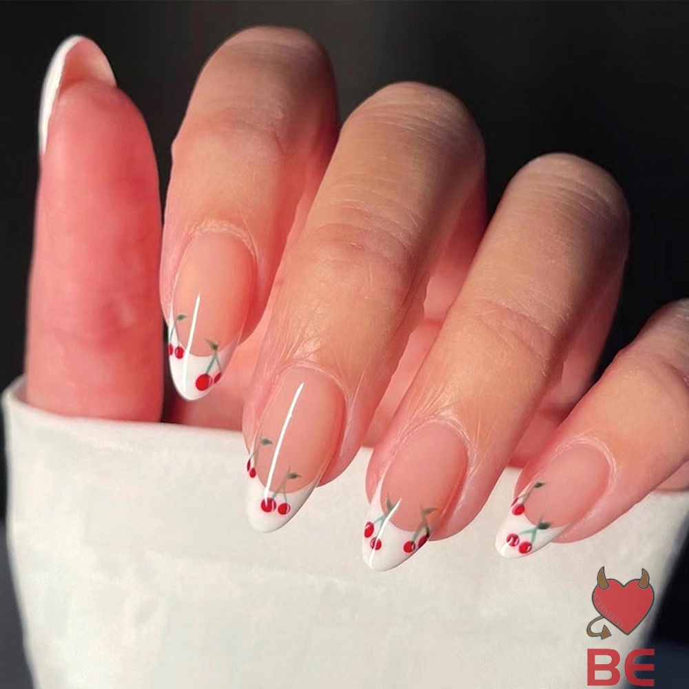 Set 24 móng tay giả YADORNOS trang trí họa tiết cherry xinh xắn cho nữ