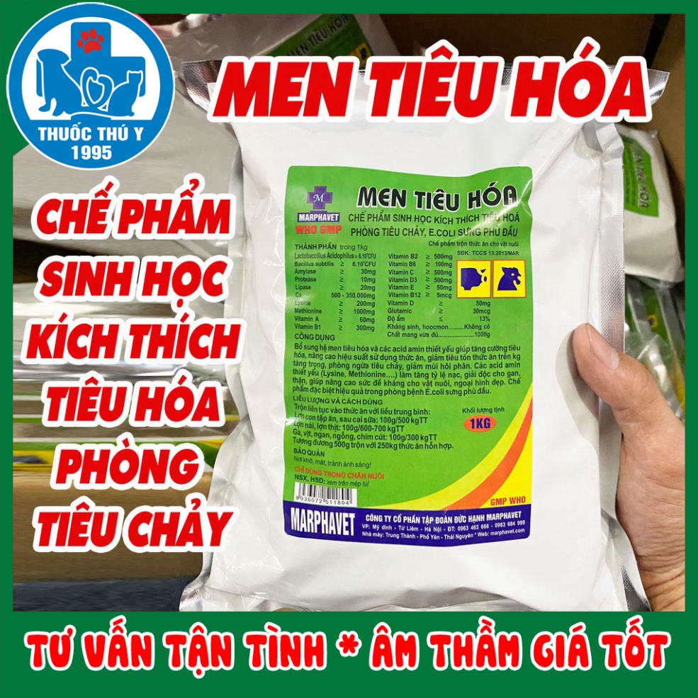 MEN TIÊU HÓA 1kg  Cung cấp các vi sinh vật hữu ích trong quá trình tiêu hóa thức ăn trên vật nuôi, gia súc, gia cầm
