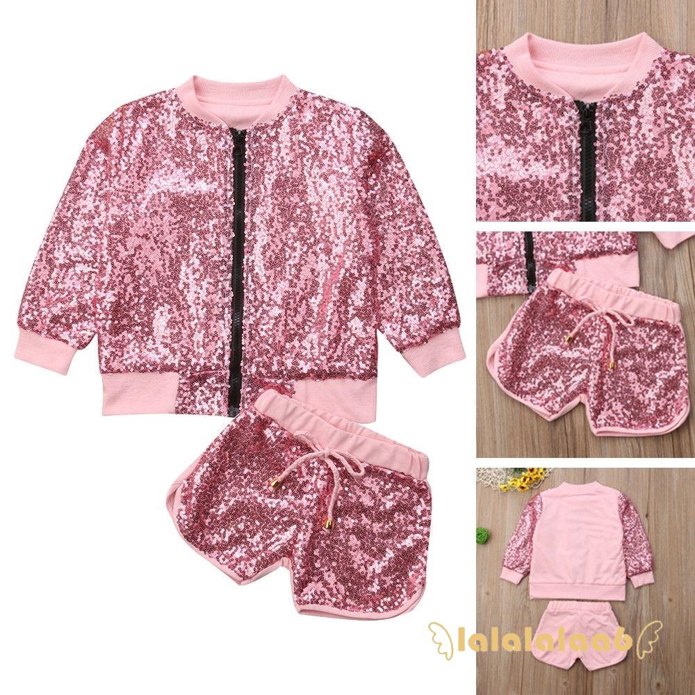 Set áo khoác đính kim sa + Quần short cho bé gái
