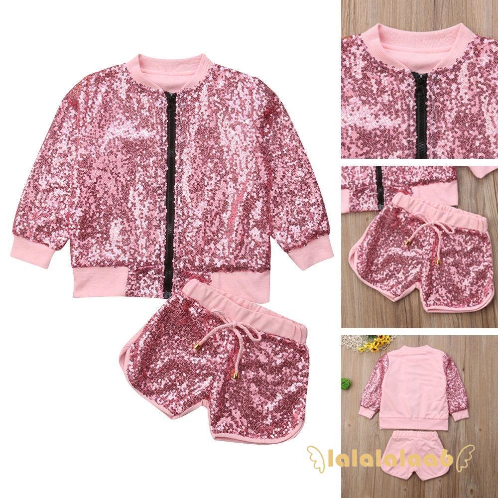 Set áo khoác đính kim sa + Quần short cho bé gái