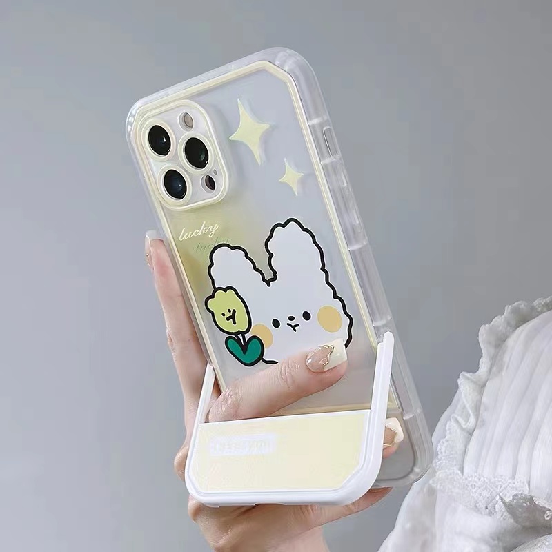 Ốp Điện Thoại Silicon TPU Mềm Trong Suốt Có Giá Đỡ Dễ Thương Cho iPhone 13 12 11 Pro X XR XS Max SE 2020 6 6S 7 8 Plus