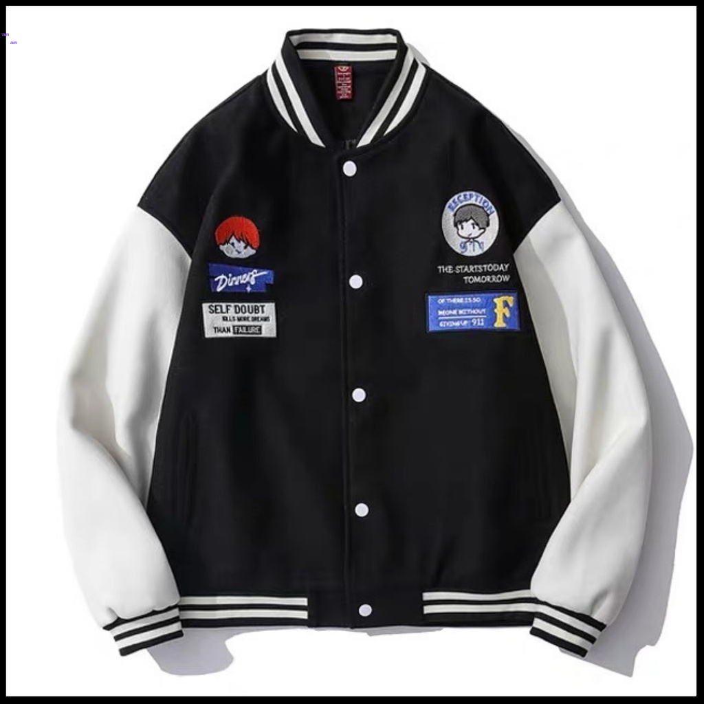 Áo Khoác Bomber Nỉ Phối Tay Hình Cậu Bé Form Rộng Unisex TiBu Unisex