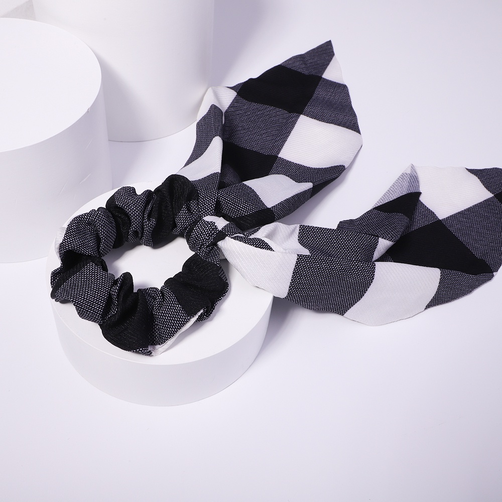 Dây buộc tóc RAINBOW BOWS nơ họa tiết caro trắng đen dễ phối đồ cho nữ