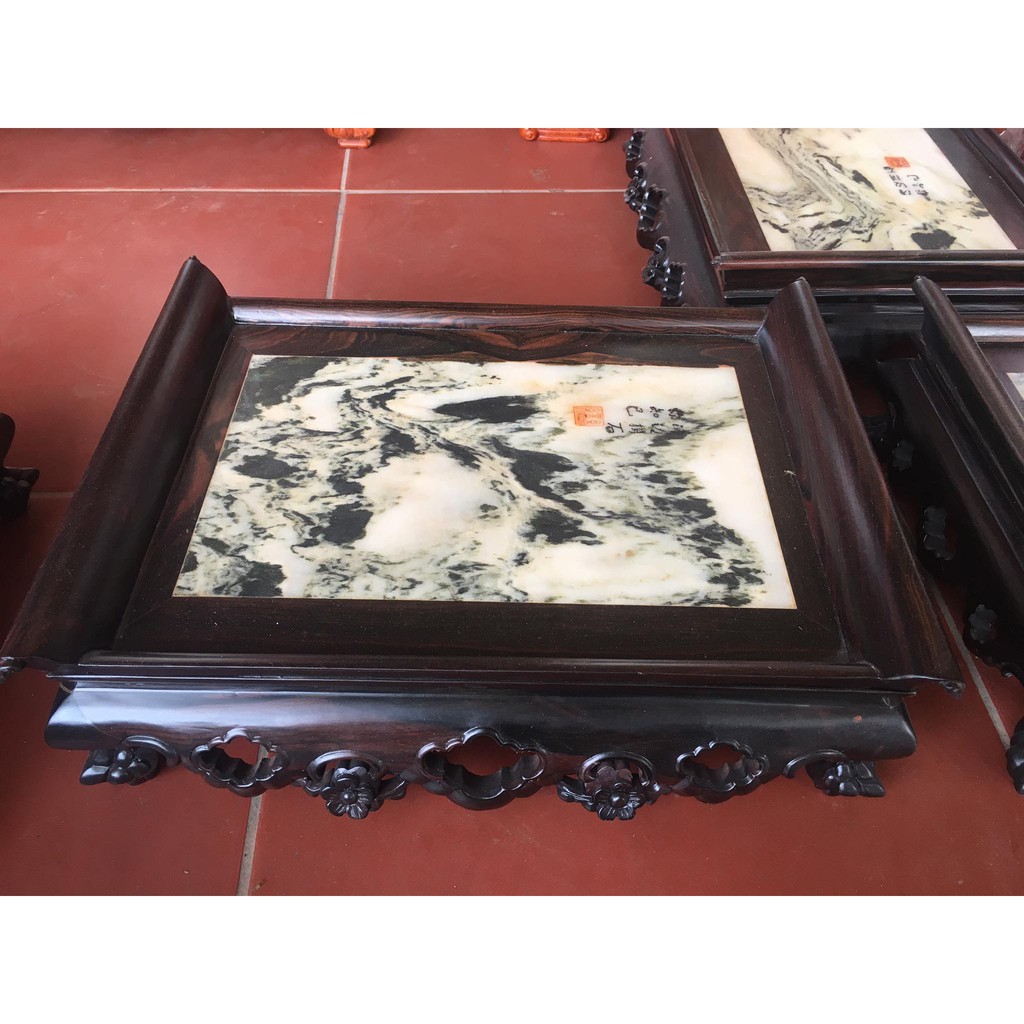 Khay trà gỗ mun mặt đá sang trọng