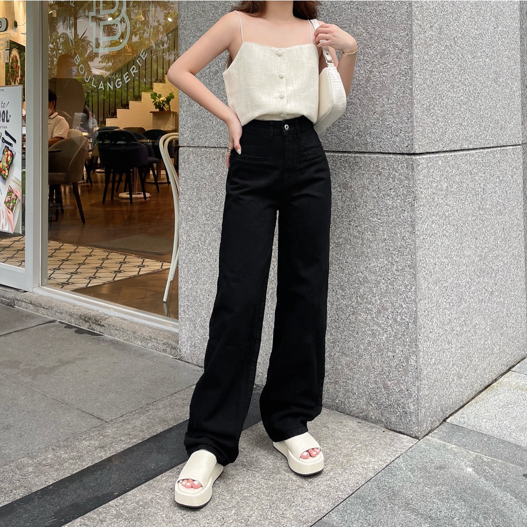 Surichau House - Jeans dáng suông túi trước màu vintage ba màu phong cách trendy
