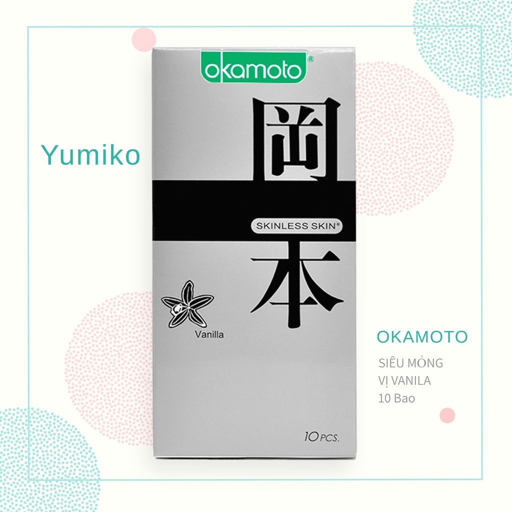 Bao Cao Su Siêu Mỏng Bôi Trơn Hương Vani, BCS OKAMOTO SKINLESS VANILLA, Hộp 10 bao