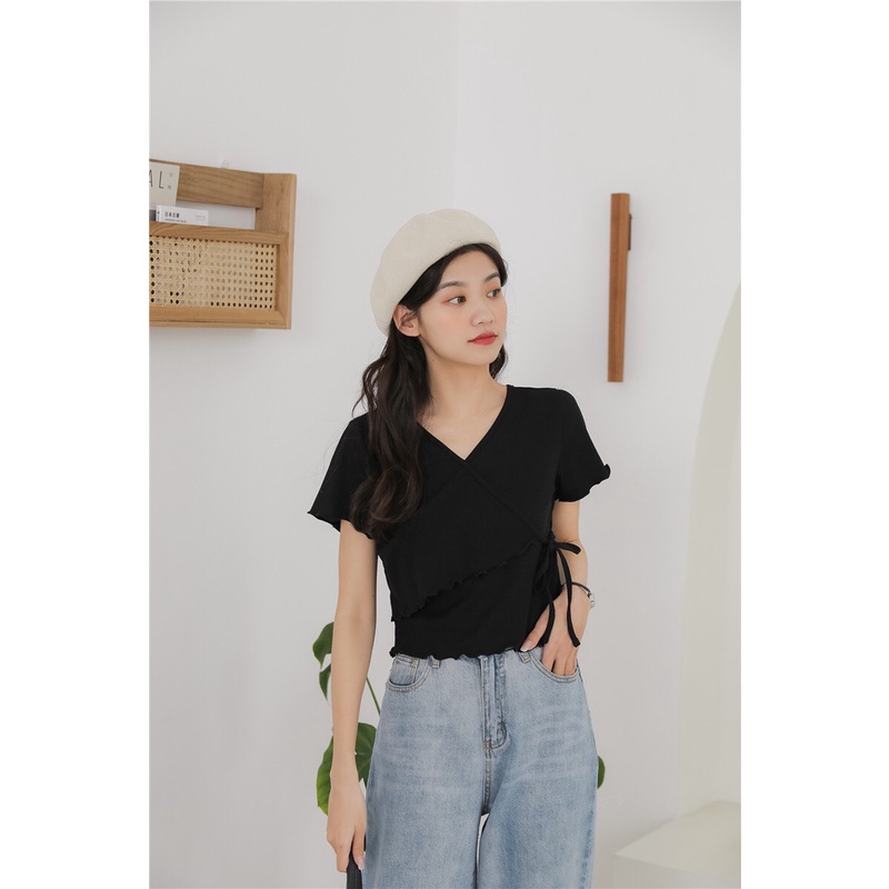 [EIGHTYK] Áo Croptop Tay Ngắn Đắp Chéo