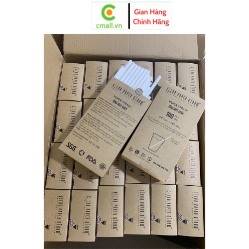 Thùng 24 hộp 100 ống hút giấy cao cấp CLEAN PAPER STRAW, phi 8, uống sinh tố đá xay, an toàn sức khoẻ, bảo vệ môi trường