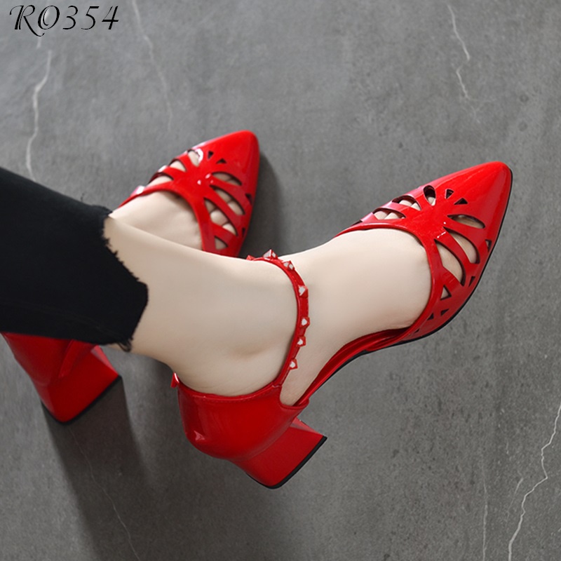 Giày cao gót nữ đẹp đế vuông 5 phân hàng hiệu rosata hai màu đen đỏ ro354