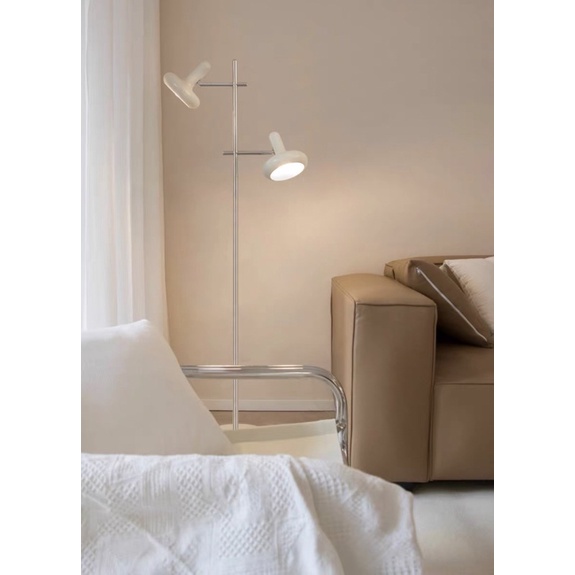 Đèn sàn vintage Bauhaus trắng hai chao đèn phong cách Bắc Âu