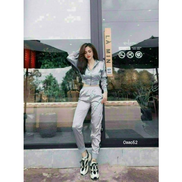 Set bộ thể thao phi lụa tay dài quần dài có bo