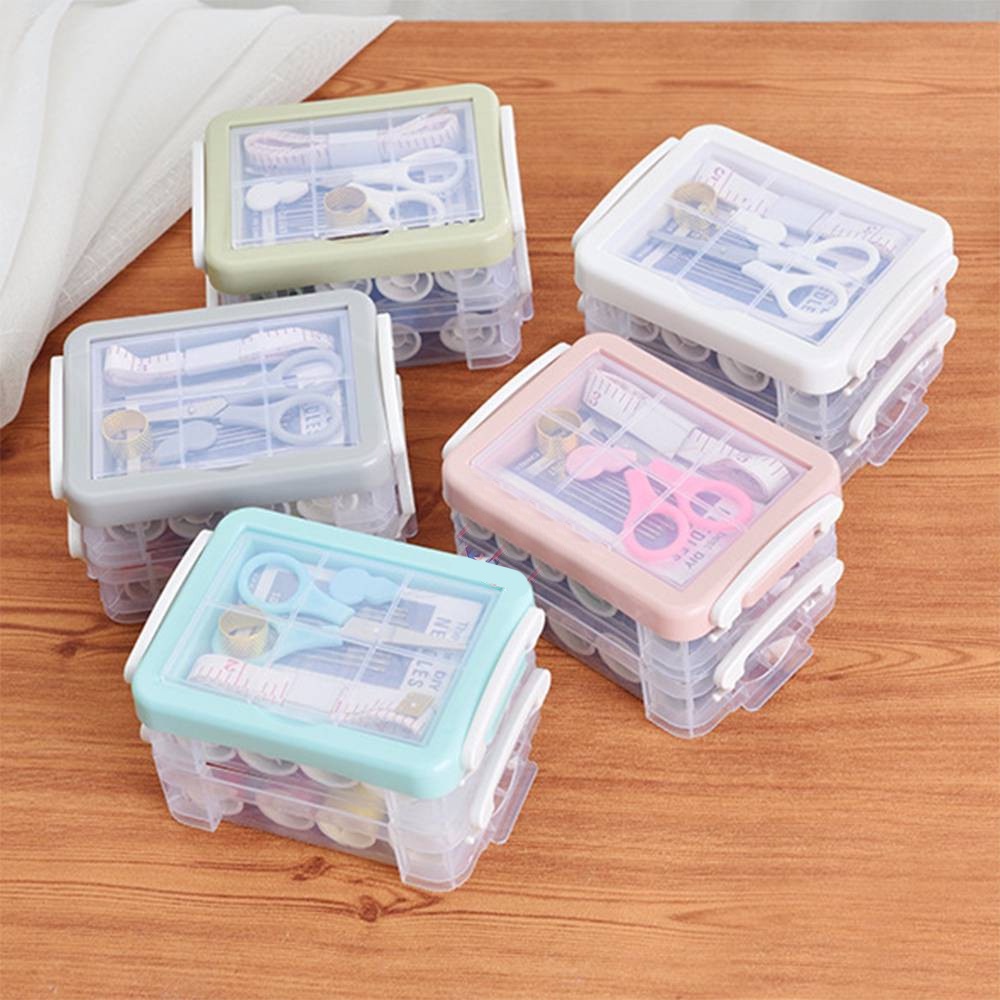 [Hàng Nhập Khẩu] Bộ Hộp Kim Chỉ May Vá Đa Năng Gia Đình NHIỀU TẦNG T3 - Kim Khâu, Chỉ, Kéo, Thước Dây, Đủ Size Màu Mini