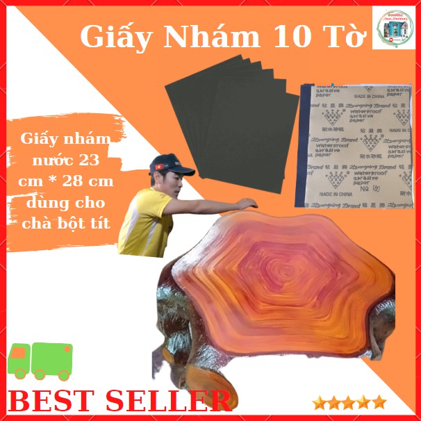 Giấy nhám nước 23 cm * 28 cm dùng cho chà bột tít làm phẳng bề mặt sơn giả gỗ, phẳng tường nhẵn bề mặt có số 150 và 180