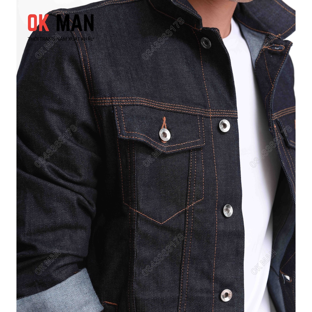 Áo khoác jean nam 2 màu indigo cao cấp, form slimfit, OkMan