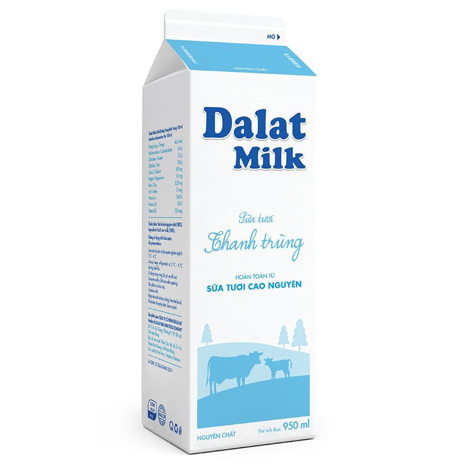 Sữa tươi thanh trùng Dalatmilk không đường 950ml