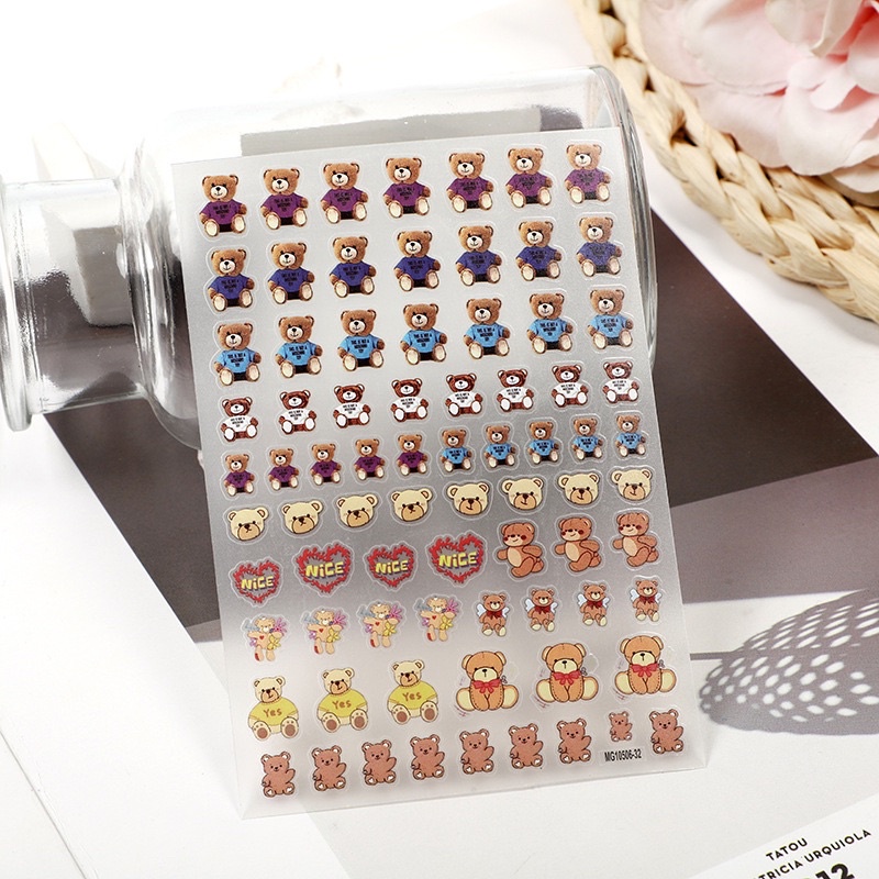 Stickers dán móng hình gấu Teddy cute