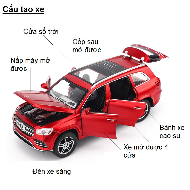 Xe ô tô Mercedes GLS580 bằng kim loại xe đồ chơi trẻ em có âm thanh và đèn mở được các cửa