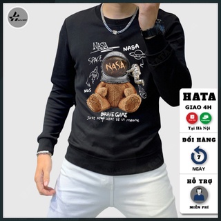 Áo sweater nam cổ tròn, Áo thu đông nam chất mịn đẹp dáng ôm in Gấu NASA mã NZ631