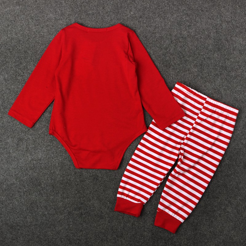 Bộ Áo Liền Quần + Quần Dài Kẻ Sọc In Chữ My First Christmas Cho Bé Trai / Gái