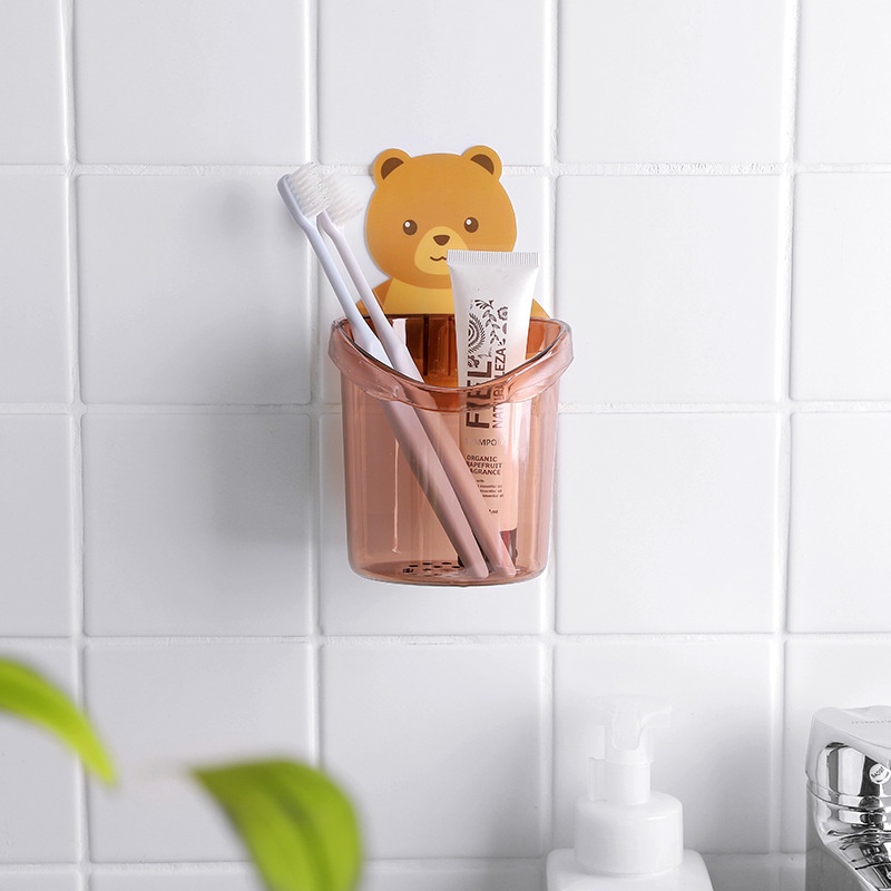 Kệ giá cốc để đựng bàn chải và kem đánh răng treo đồ dán gắn tường cute dễ thương hình gấu