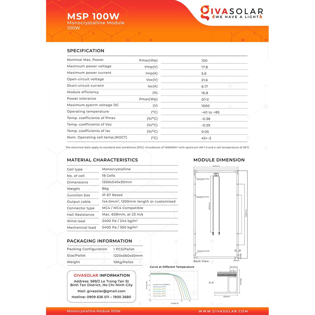 Tấm pin năng lượng mặt trời Mono MSP-100W