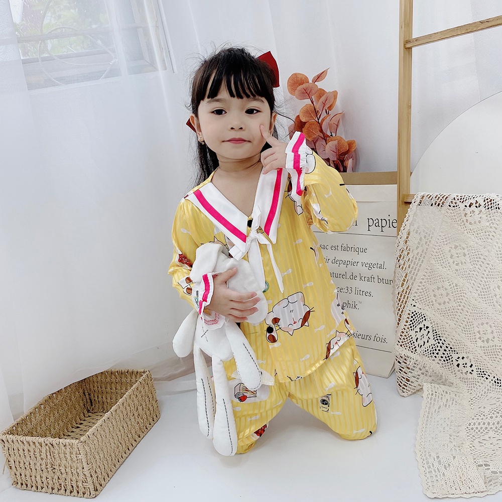 Set Quần Áo Ngủ Dài Tay Pijama Lụa Dành Cho Bé Gái - BPN18