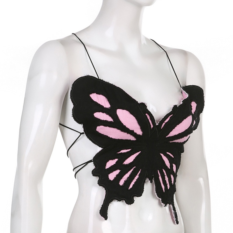 Áo Croptop Hai Dây Cổ Chữ V Họa Tiết Bướm Nhiều Màu Sắc Gợi Cảm Cho Nữ