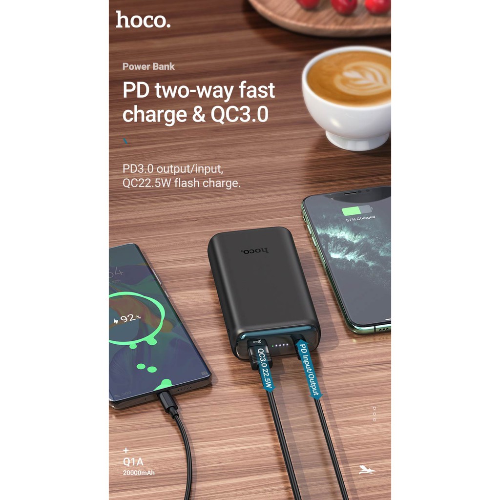 Pin sạc dự phòng Hoco Q1 Kraft 10000mAh lõi Li-polymer, QC3.0, PD Type-C 20W, VOOC - Hãng phân phối chính thức