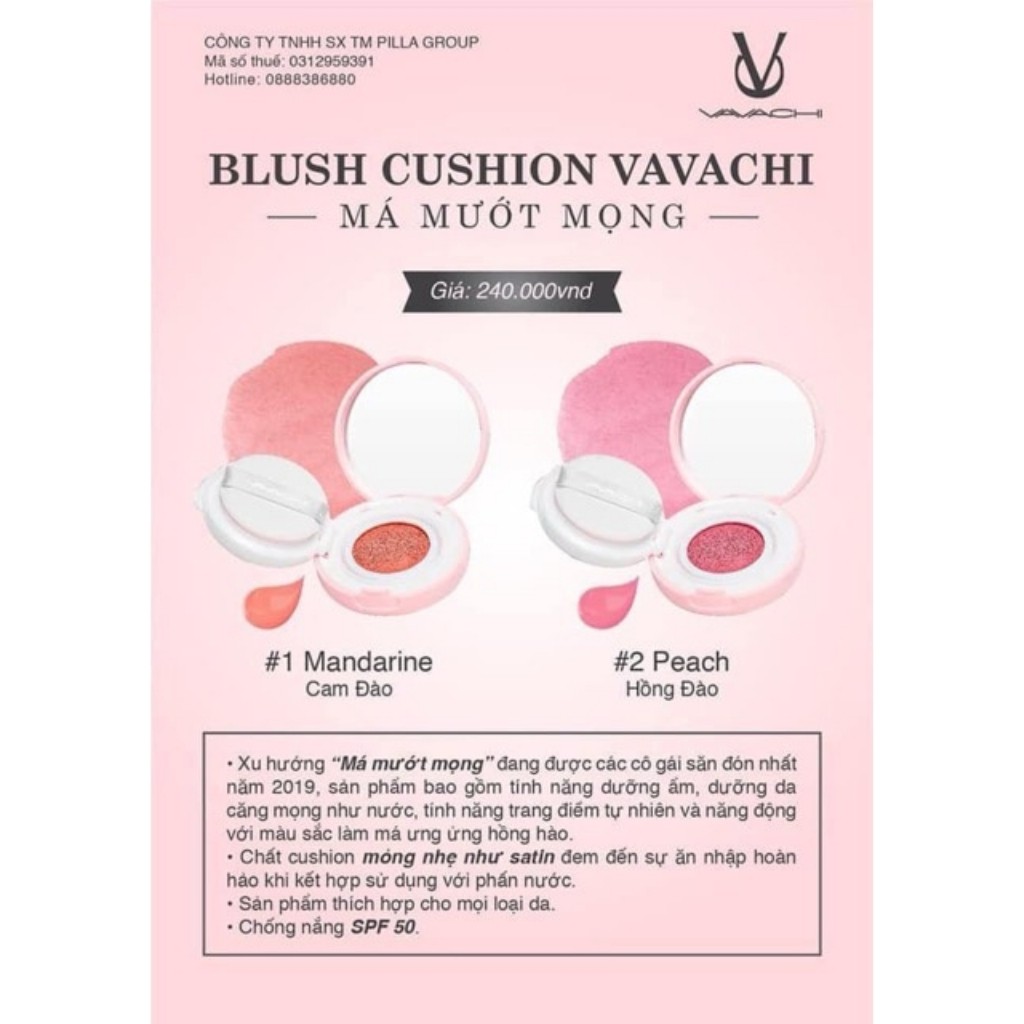 Phấn má hồng dạng kem Vavachi Blush Cushion lâu trôi, phù hợp nhiều tone da, bắt sáng tốt-MyMycosmetic