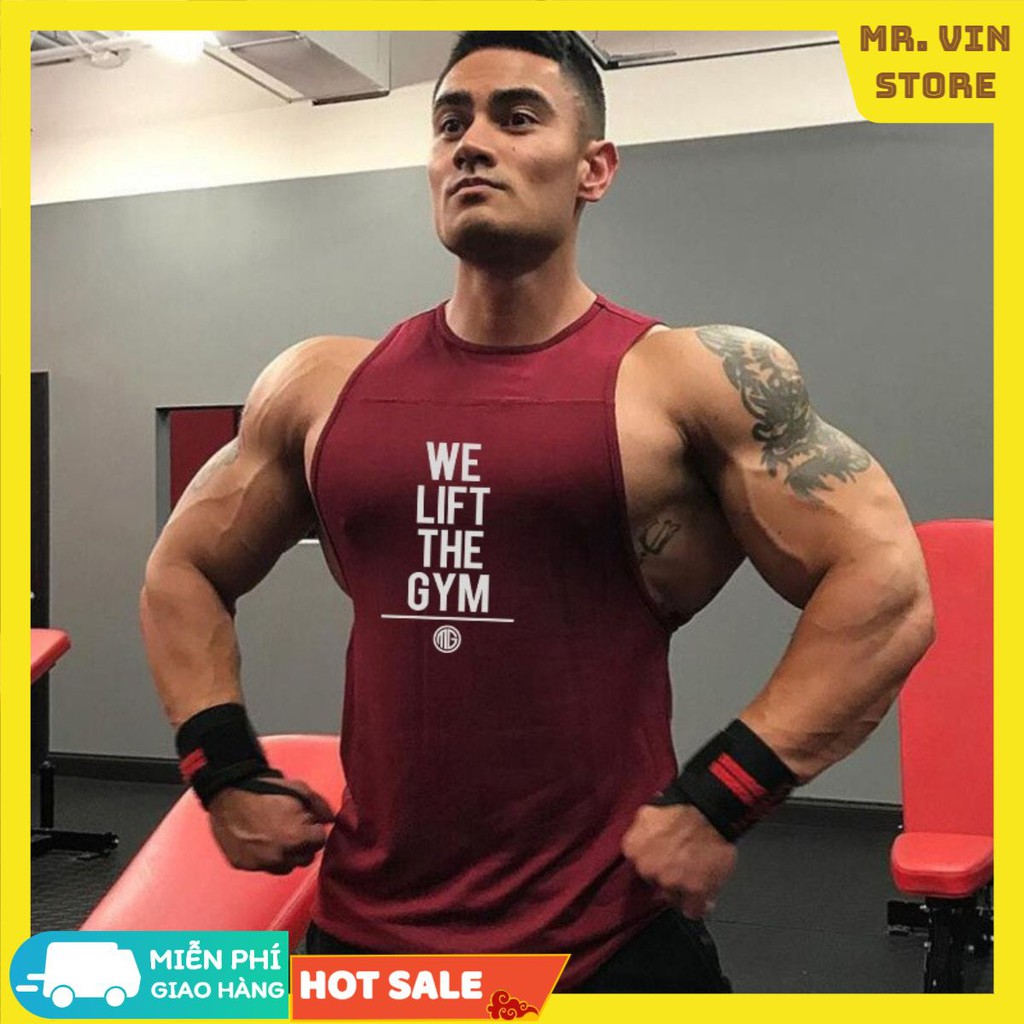 Áo GYM Nam TTG13 - Áo Tank Top Tập GYM Nam We LIFT The Gym Cotton Thoáng Mát
