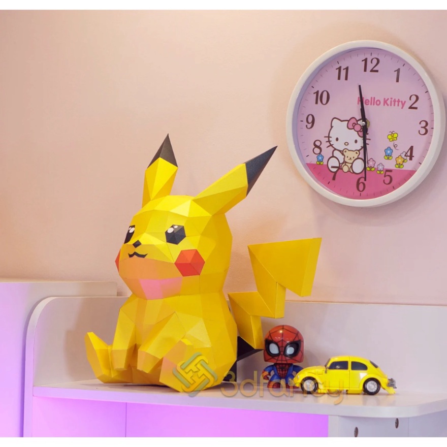 Mô hình Pikachu 3D bằng giấy cao 40cm tự lắp ghép có hướng dẫn, trang trí bàn làm việc hoặc phòng khách