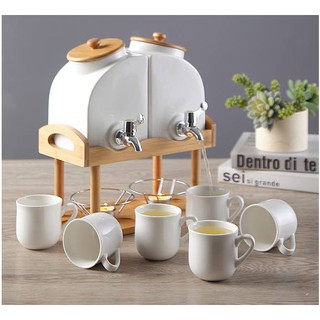 [ Hàng có sẵn] Bộ bình đựng nước, trà uyên ương 6 cốc kèm giá gỗ
